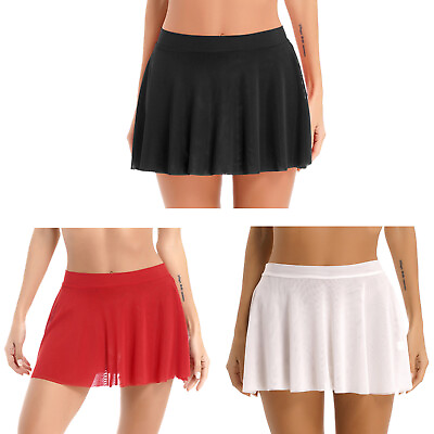 #ad US Women Elastic Mesh Sheer Mini Skirt See Through Sexy Solid Lingerie Nightwear $6.57