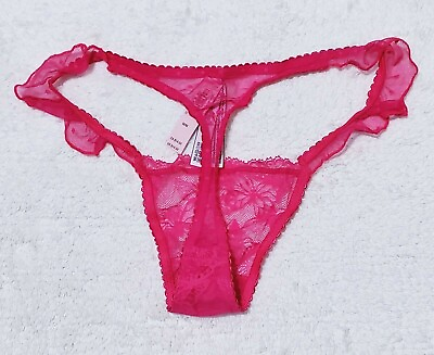 #ad S Victoria#x27;s Secret VS Ruffle Mesh Sexy Thong Pink Bikini Panties Dream Angels $18.00