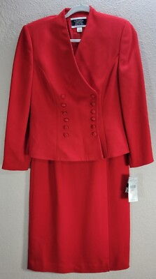 #ad Amanda Smith Red Skirt Suit Double Breasted Blazer Wrap Skirt Secretary 8P NWT $34.19