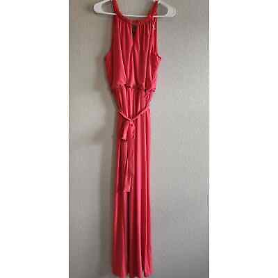 #ad #ad Emma amp; Michele Womens Sz XL Maxi Dress Coral Pink Belted $18.63