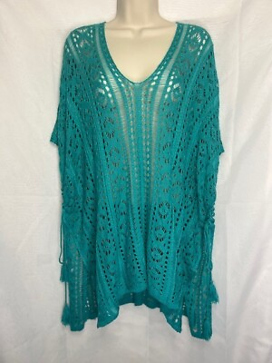 #ad Women#x27;s Sexy Teal Blue Mid Sleeve Bikini Cover Up V Neck Hallow Back $10.00