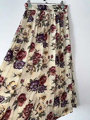 #ad Vintage Skirt Long White Floral Bohemian Boho Gypsy Size 12 14 Stretch Peasant GBP 15.99
