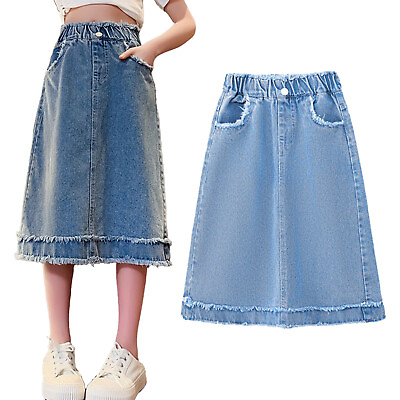 #ad #ad Fashion Kids Girls Jean Skirts for Party Raw Hem for Vacation A Line $7.81