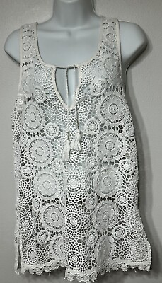 #ad ABERCROMBIE amp; FITCH Top Size Small XS Crochet Beach Cover Up Sleeveless White $15.00