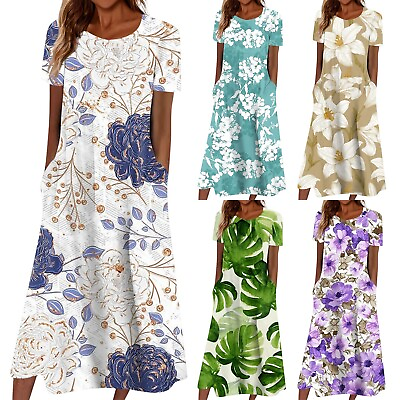 #ad Dresses for Women 2024 Women N Boho Dress Short Sleeve O Neck Pocket Dress $26.57
