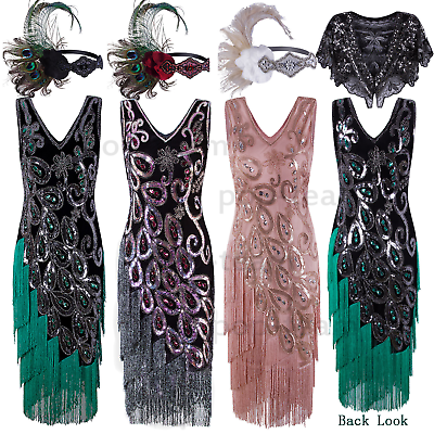 Roaring 20s Vintage Peacock Style 1920s Flapper Gatsby Evening Party Prom Dress $48.99
