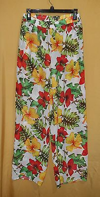 Athena women#x27;s multi yellow red green swimsuit cover up pants split sides M $57 $22.40