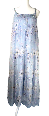 #ad Elena Baldi Light Blue Floral Maxi Dress XL Braided Straps Lined Silk Blend R159 $49.00