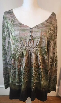 #ad Emerald Womens Blouse XL Long Sleeve Light Weight Boho $9.99