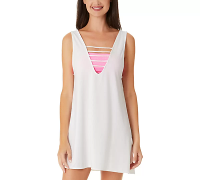 #ad California Waves Juniors#x27; Size Medium Strappy Swim Cover Up Dress in White $30 $19.99