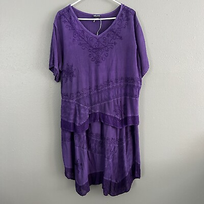 #ad #ad Kaaku Purple Embroidered Matching Set Plus Size 2X Top amp; Midi Skirt Lace Trim $49.95