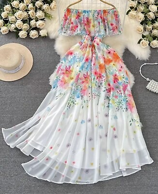 #ad Summer Holiday Flower Chiffon Boho Maxi Dress s xxl $115.00