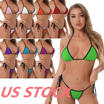 US Women Cheeky Bikini Set Halter Neck Sexy Triangle Two Piece Swimsuit Swimwear $8.04