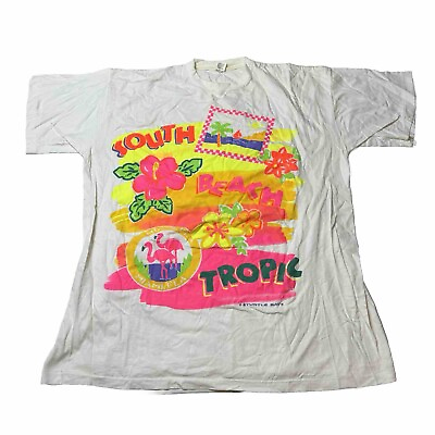 #ad Vintage Turtle Bay South Beach Miami Florida Neon White Graphic T Shirt 3XL $24.98