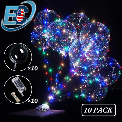 10 PCS LED Light Up BoBo Balloons Clear Helium Balloon Party Birthday Decoration $11.99