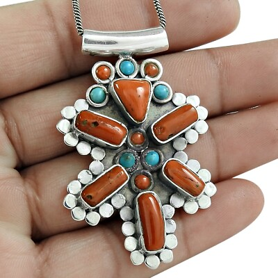 #ad #ad Natural Coral Gemstone Jewelry 925 Sterling Silver Pendant Boho For Girls P11 $80.64