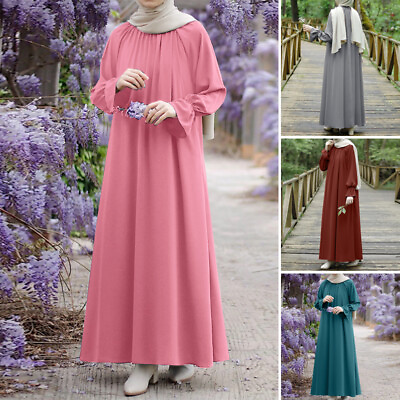 ZANZEA Womens Muslim Abaya Long Sleeve Evening Plain Kaftan Gown Maxi Dress PLUS $20.55
