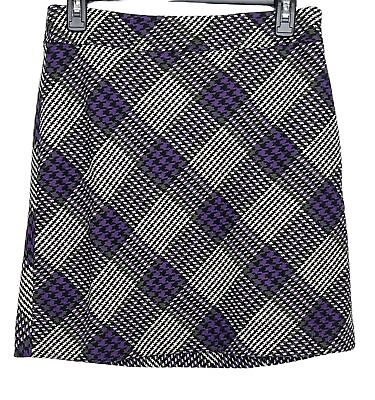 #ad Loft Skirt Women A Line Mini Plaid Work Purple Black White Petites 4P Ladies $17.44