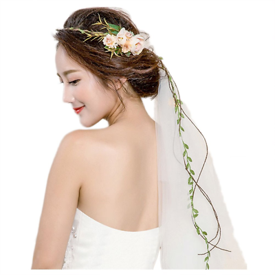 #ad Flower Wreath Headband Crown Floral Garland Boho for Festival Wedding with Veil $19.62