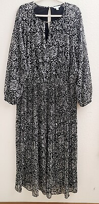 #ad Boutique Black White Round Neck Pleated Pullover Long Sleeve Maxi Dress size 3X $29.99