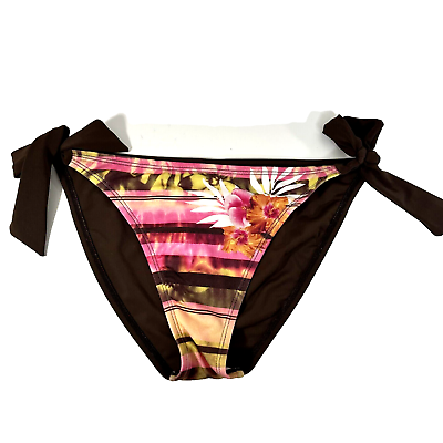#ad #ad Swim Bottom Brown amp; Pink Floral Side Ties Size Medium Large Bikini $10.00