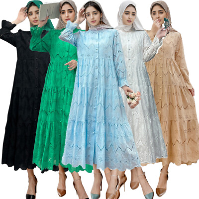 #ad Abaya Muslim Women Lace Hollow Long Dress Dubai Kaftan Robe Islamic Evening Gown $37.00