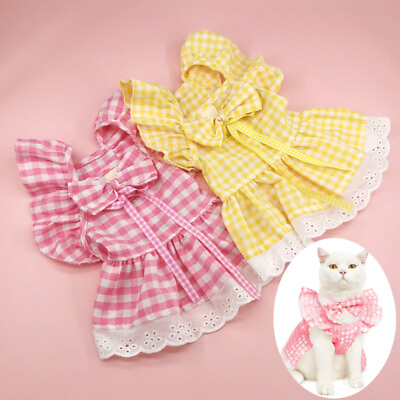 #ad Pet Clothes For Small Dogs Cats Puppy Dog Cotton Plaid Princess Dress Apparel $4.54