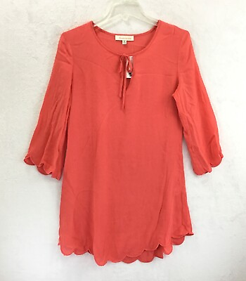 Francesca#x27;s Coral 3 4 Scallop Sleeve Crepe Swimsuit Cover Up NWT Size S M $30.22