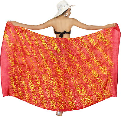 #ad LA LEELA Women#x27;s Swimsuit Cover Up Summer Beach Wrap Skirt 78quot;x43quot; Orange T24 $20.24
