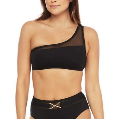 #ad La Blanca One Shoulder Swimsuit Bikini Top Black NWT $79 Size 10 $14.50