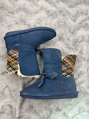 BearPaw Boots Women Blue Size 8 Blue Suede Fleece Line Yarn Accent $17.41