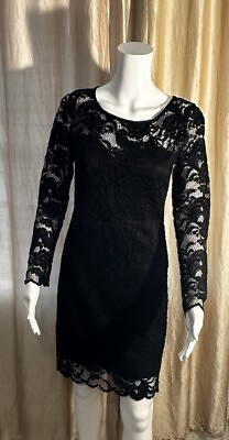Large Lace Black Elegant cocktail dress Black Lining Underneath $25.00