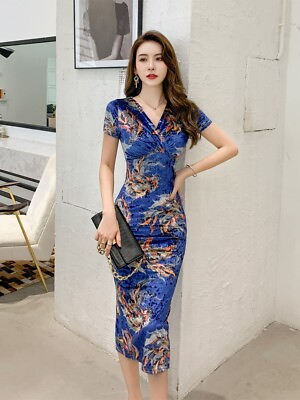 #ad #ad Party Dress Women Short Sleeve Bodycon Cocktail Sexy Ladies V Neck Floral new $42.66