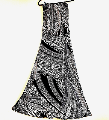 #ad S TWELVE Strapless Abstract Geometric Navy White Print Maxi Dress M L $23.00