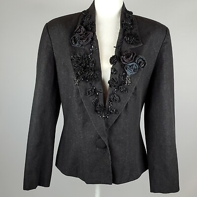 Carole Little Long Sleeve Black Beaded Dressy Blazer Jacket USA Made Size 10 $67.49