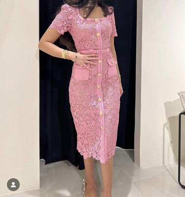 #ad Womens Lang Dress Summer Lace Long Dress Hollow Pink Guipure Lace Midi Dress New $68.11
