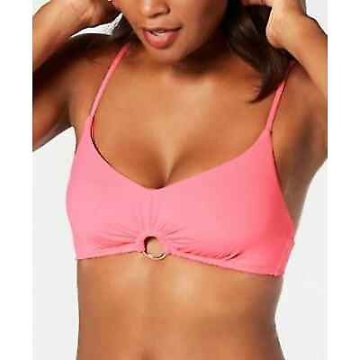 #ad Bar III Women Solid Ring Ruched Bralette Swimsuit Bikini Top Pink Size S $44 NWT $4.80