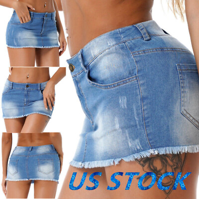 #ad US Women#x27;s Sexy Low Rise Denim Skirts Bodycon Jean Short Skirt Sexy Miniskirt $6.09