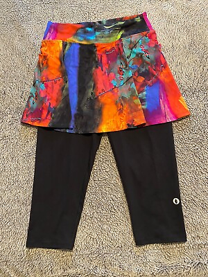 #ad Dona Jo Skirted Leggings Capri Size 2 Colorful Artsy Tennis Pickleball $35.00