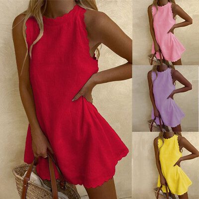 #ad Dress Sleeveless Beach Casual Plus Size Sexy Holiday Dresses UK Women Sundress $18.29