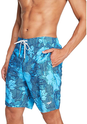 #ad $56 Speedo Mens Printed Beachwear Swim Trunks Polyester Blue size L $27.98