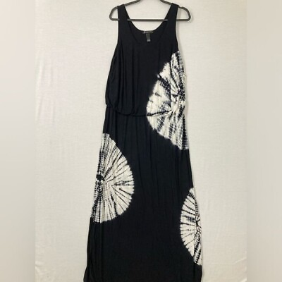 #ad New INC International Concepts Black White Tie Dye Sleeveless Maxi Dress 1X $38.00