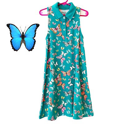 #ad Girls Summer Butterfly Dress A Line Sleeveless Sundress Colorful Teal Beach 6 6X $15.99
