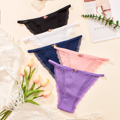 #ad Sexy Thongs Bikini Panties Cotton Women Lace Lingerie G string Low Waist Briefs $6.88