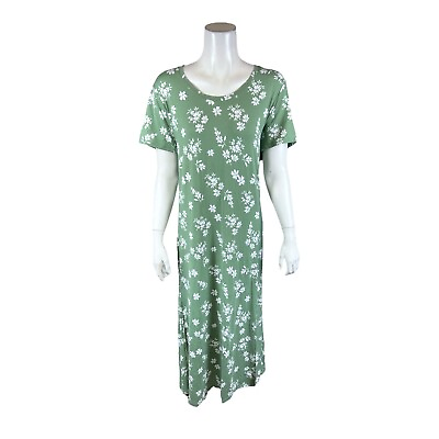 #ad Cuddl Duds Women#x27;s Flexwear Short Sleeve Maxi Dress Green Floral X Large Size $30.00
