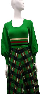 #ad Crissa Maxi Dress 1970s SAINT PATRCKS STYLE Wool Green Jersey Knit Wool Ribbed $260.69