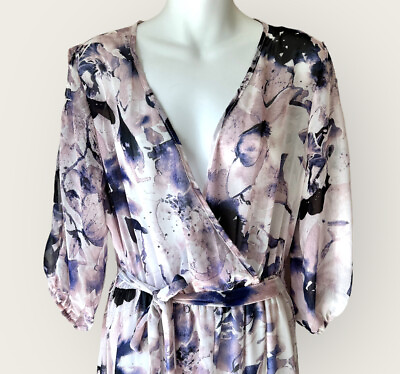 #ad Women#x27;s 3 4 PeekaBoo Sleeve Lined Maxi Floral Boho Resort Long Dress PreOwnd 2XL $24.50