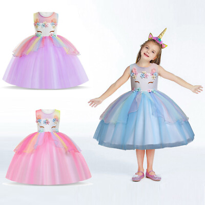 Girls Princess Unicorn Tutu Dress Baby Kid Wedding Party Birthday Dresses $19.78