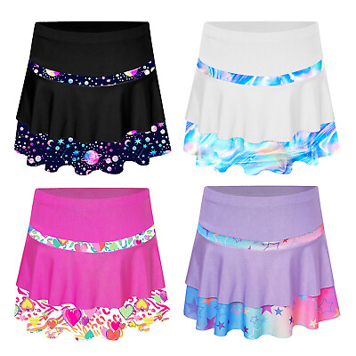 #ad Kids Girls Built in Shorts Elastic Waistband Skirt Stretch Dancewear A line $13.24