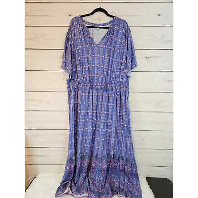 #ad #ad Knox Rose Womens Purple Floral Tiered Rayon Short Sleeve V Neck Maxi Dress 3X $27.00